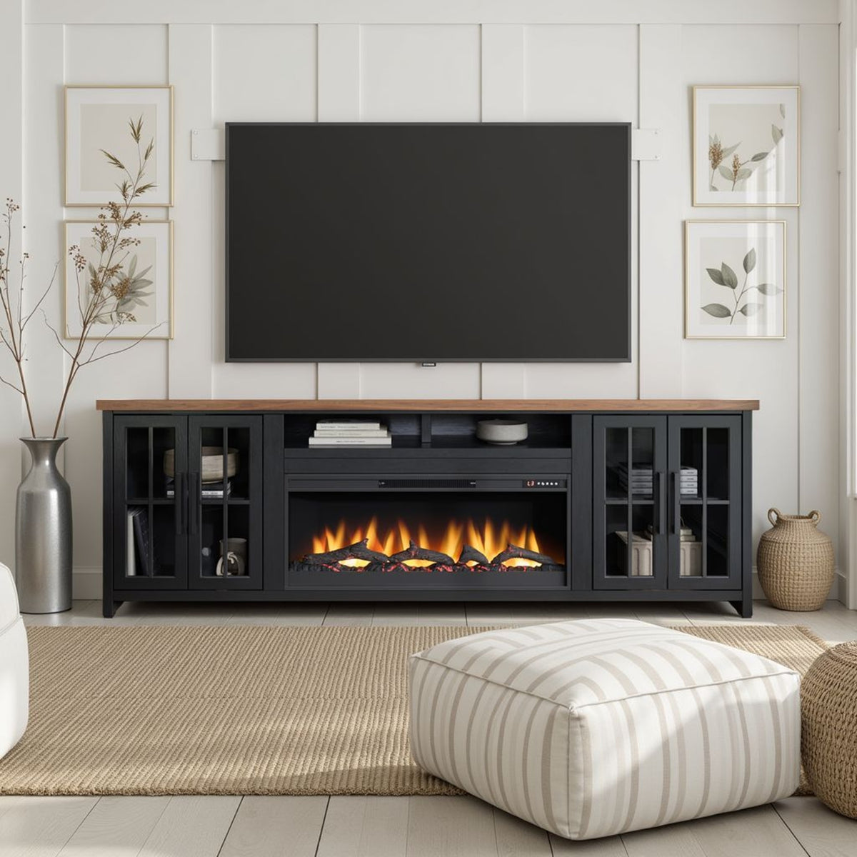 Black Fireplace TV Stand for TVs up to 100 in, 97 in Wide