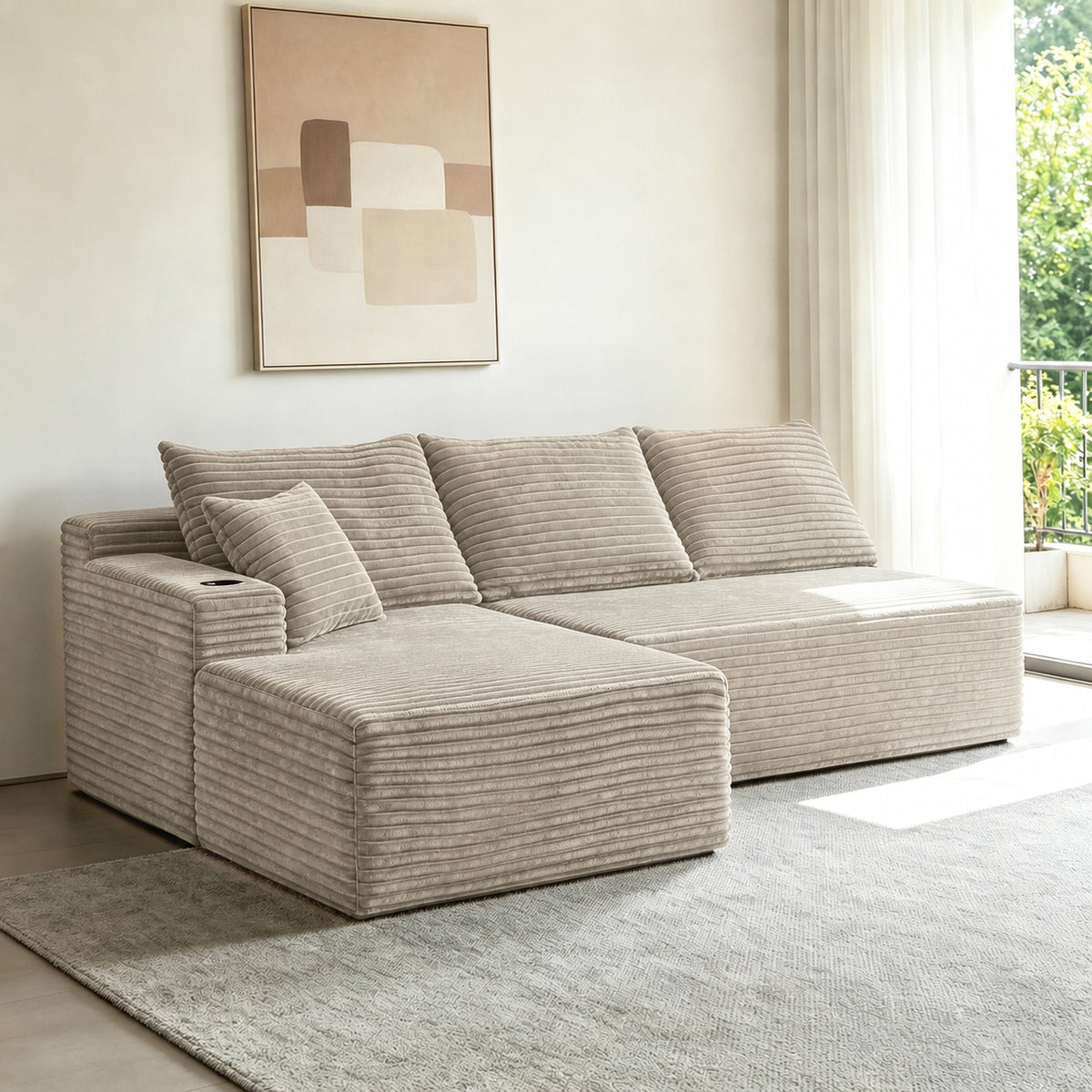 Camel L-Shaped Modular Sectional with Chaise, 96 in Wide