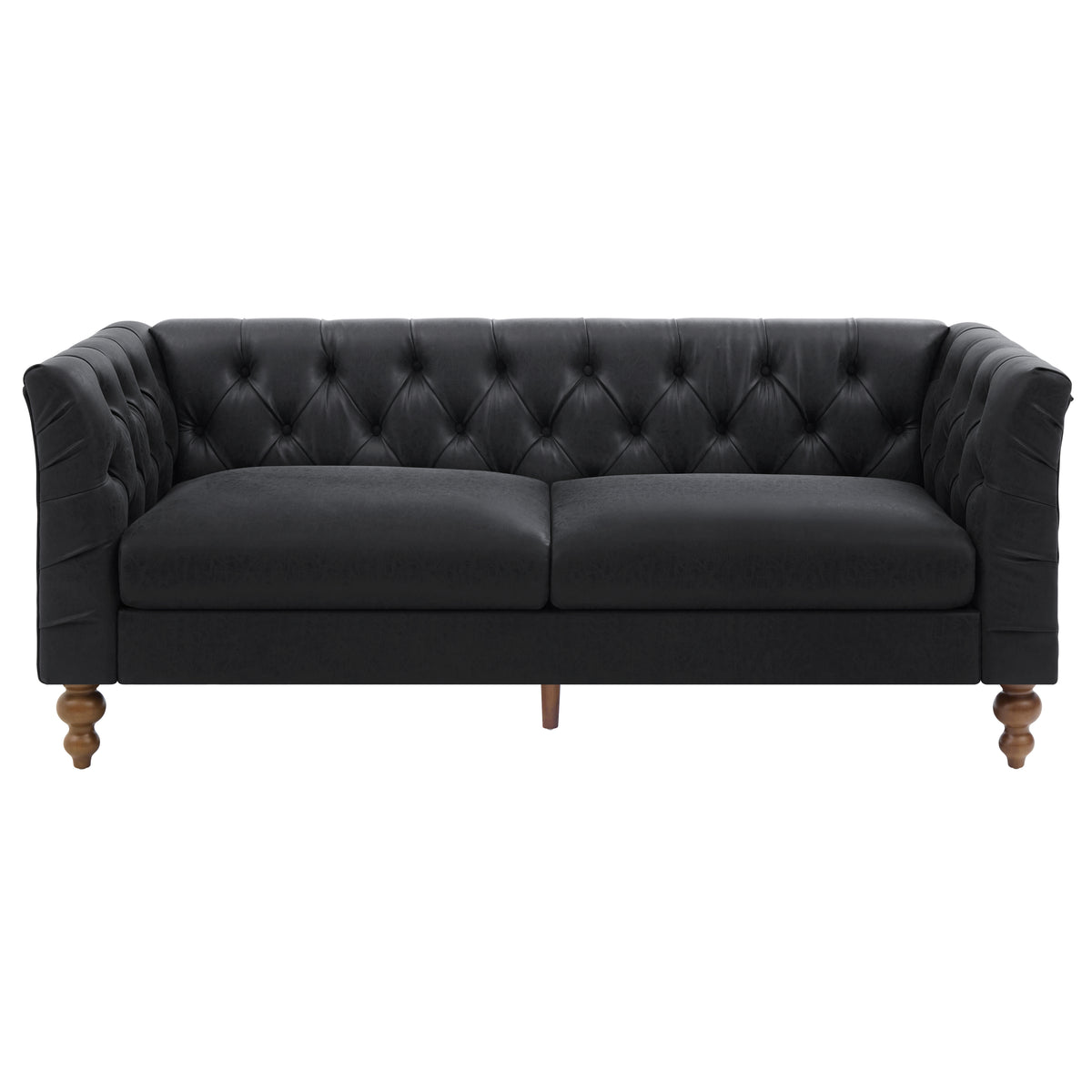 Black Vegan Leather 3-Seat Chesterfield Sofa, 73.5 in Wide