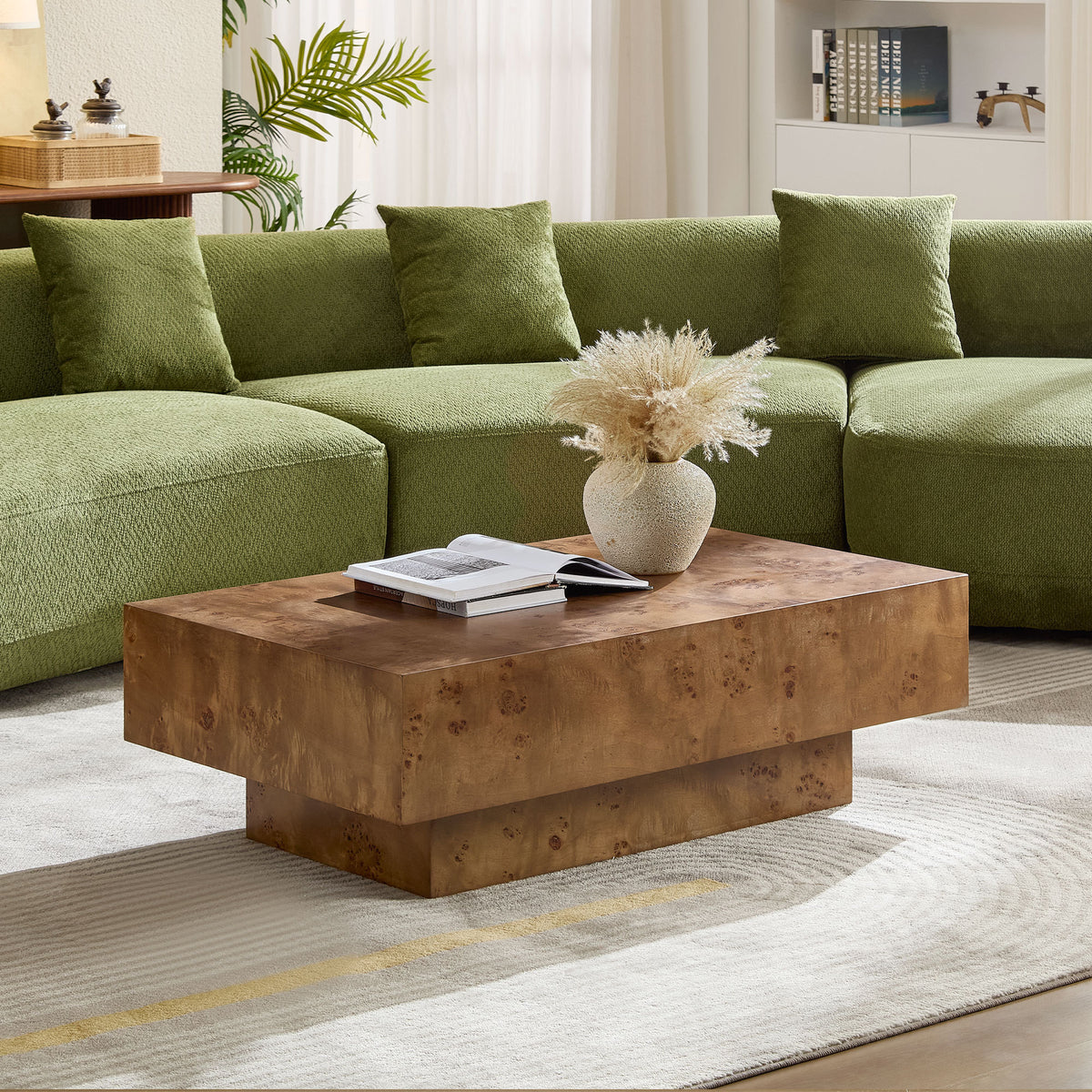 Walnut Rectangular Coffee Table, 43.3 in, Burl Wood