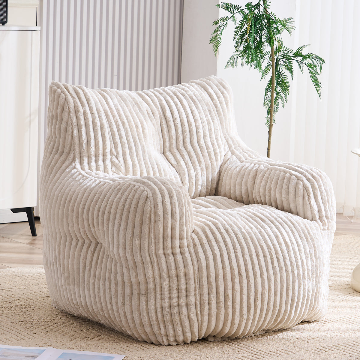 Beige Corduroy Bean Bag Chair, 37 in Deep