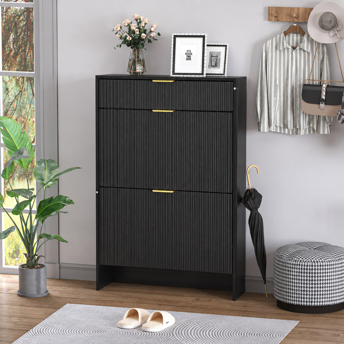Black Shoe Cabinet, 31.5 in Wide