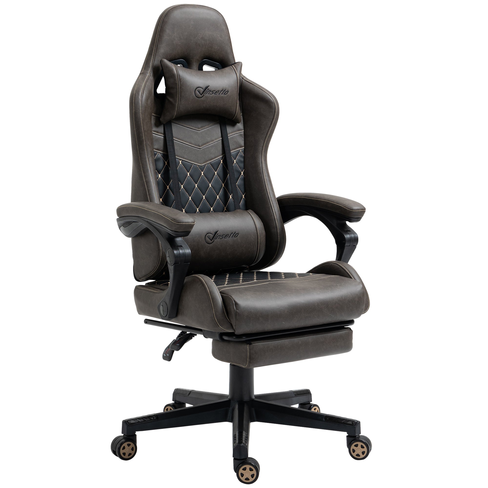 Lumbar Support Reclining Gaming Chair, 26 in, Brown