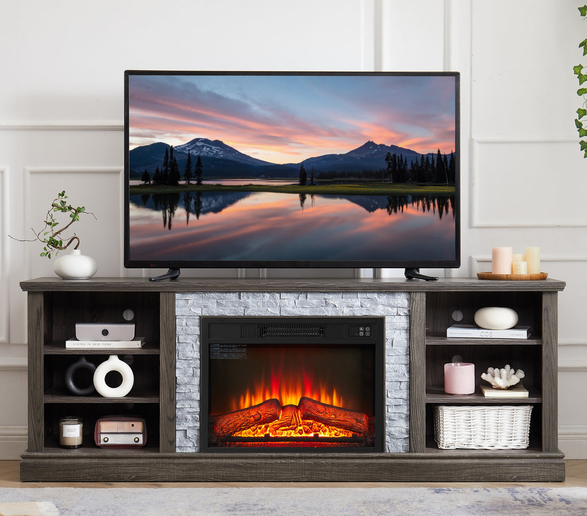 Gray Fireplace TV Stand, 70.1 in Wide