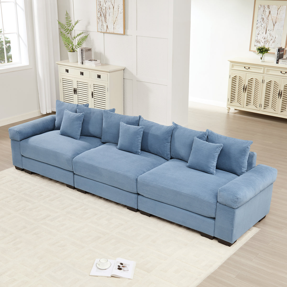 Blue Corduroy Modular Sectional, 130 in Wide