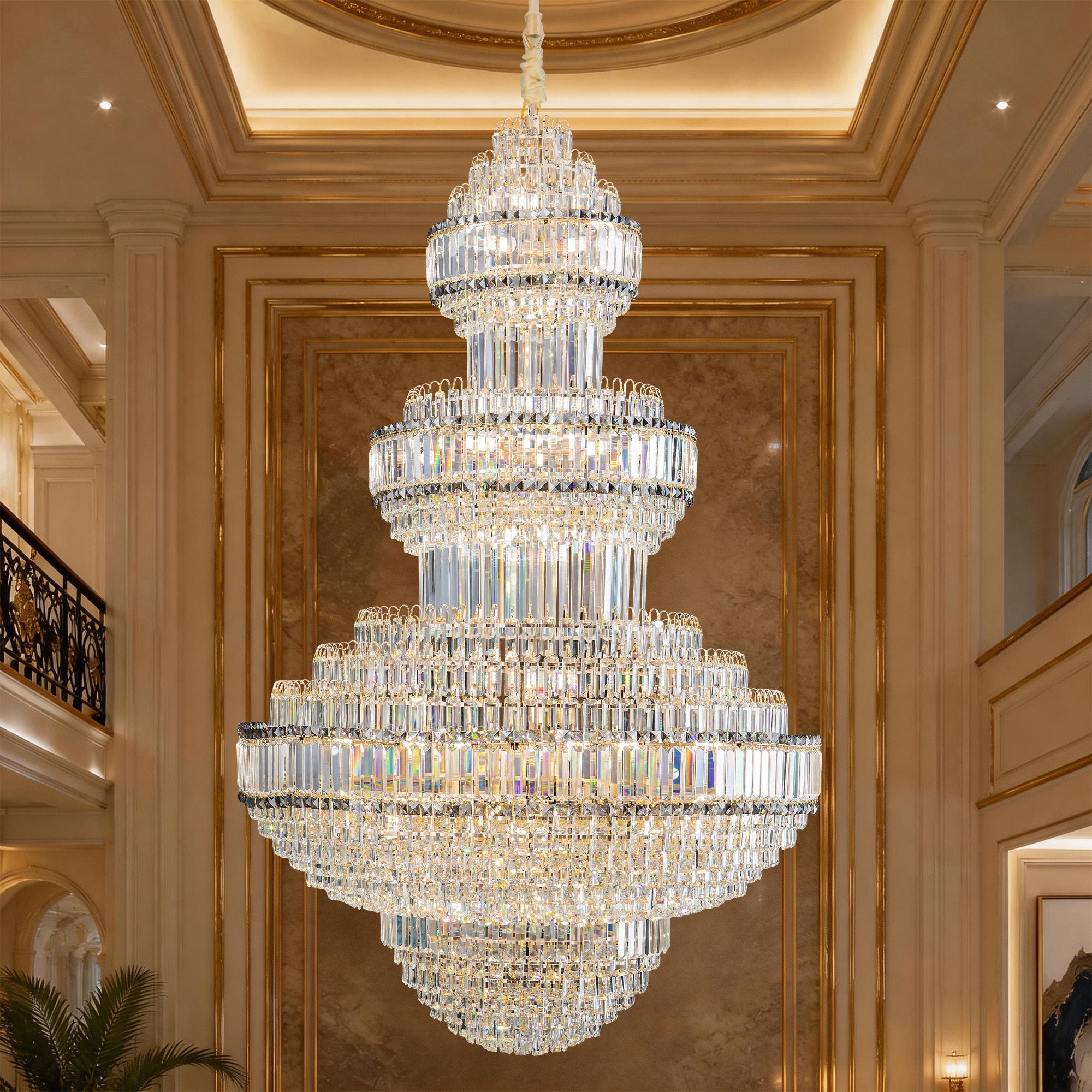 Chandelier, 47-Inch Glass, Gold Finish
