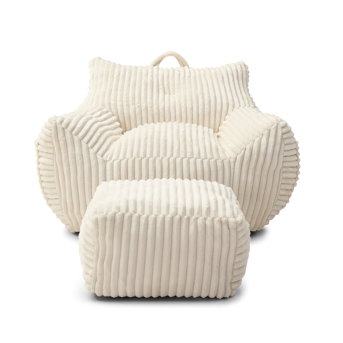 Beige Corduroy Bean Bag Chair with Ottoman