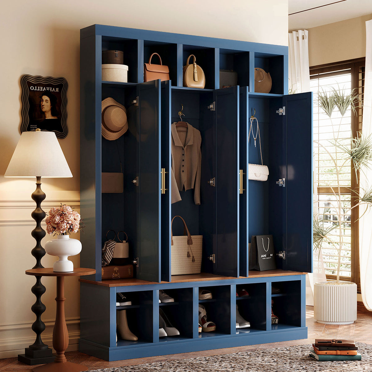 Navy Blue Hall Tree, 59 in Wide