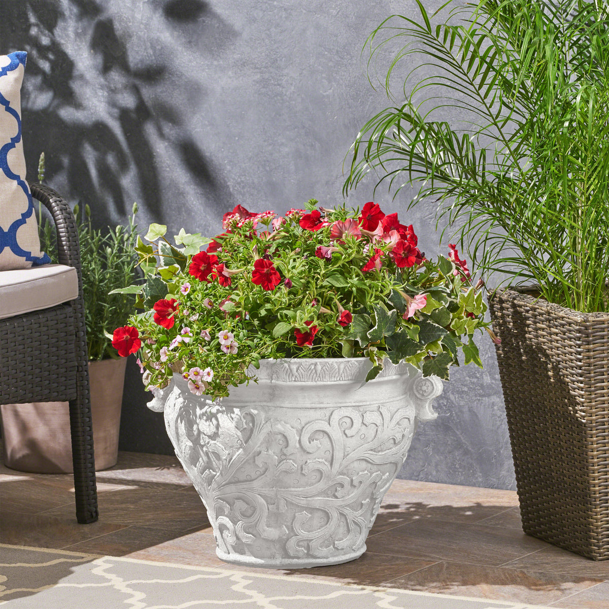 White Outdoor Planter, 14.3 in Tall