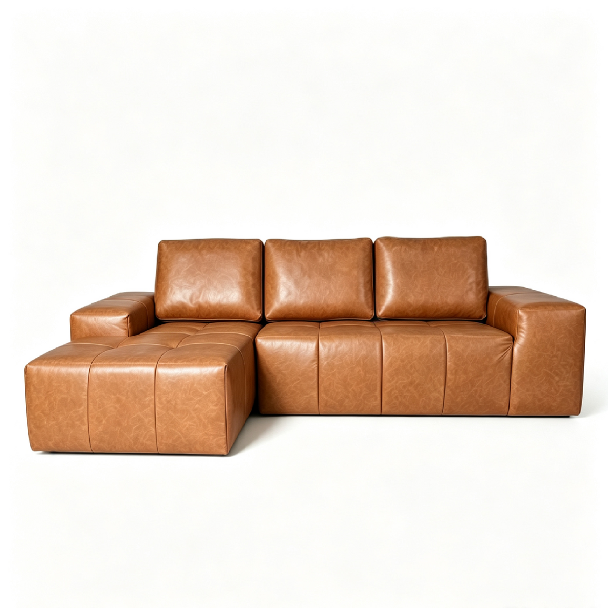 Brown Vegan Leather L-Shaped Modular Sectional, Left-Facing Chaise