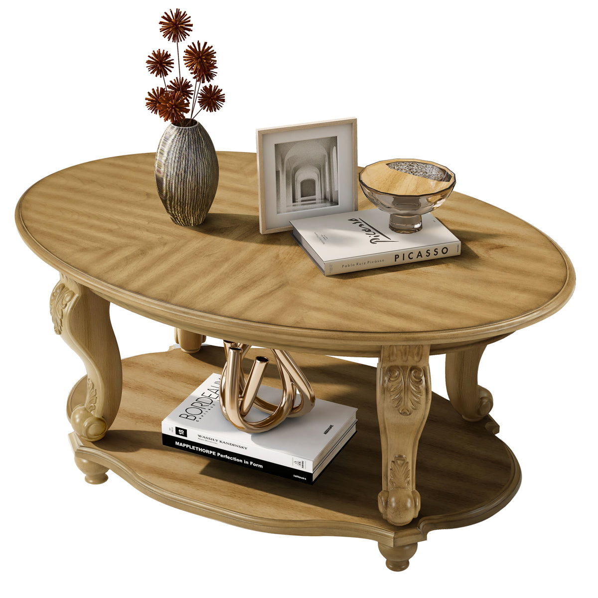 Natural Oval Coffee Table with Storage, 42 in