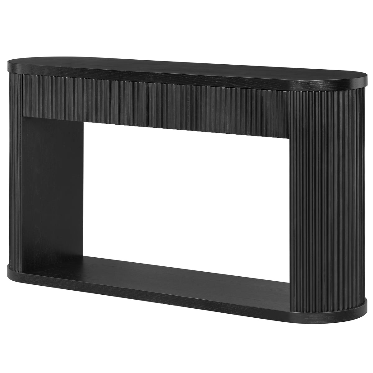 Black Oval Fluted Entryway Console Table, 2 Drawers, 53 in Wide