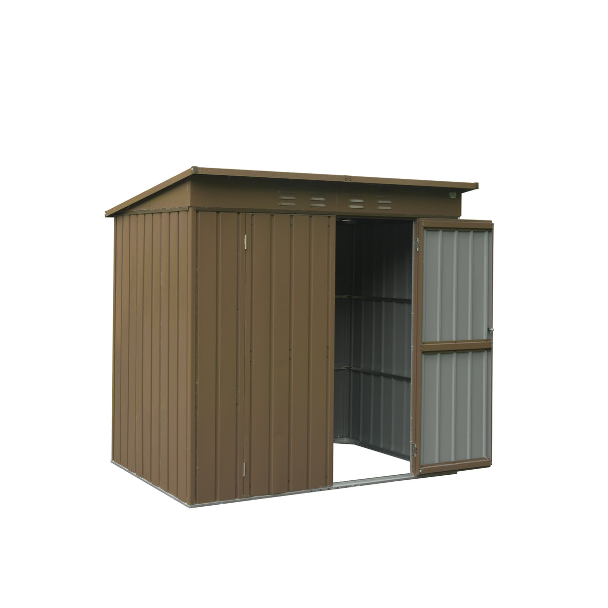 4x6 ft Brown Metal Storage Shed with Lockable Doors