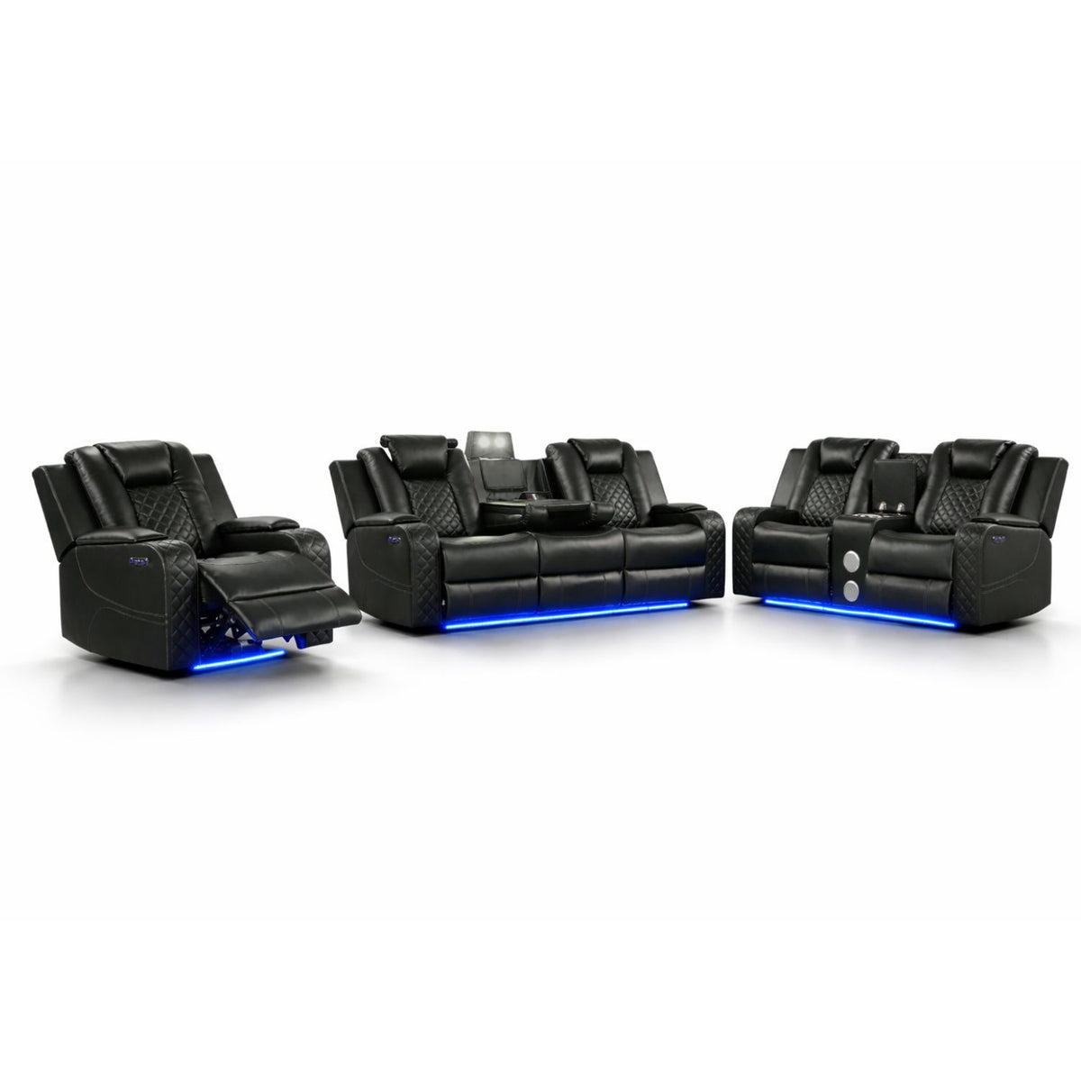 Black Vegan Leather Power Reclining 3-Piece Living Room Set