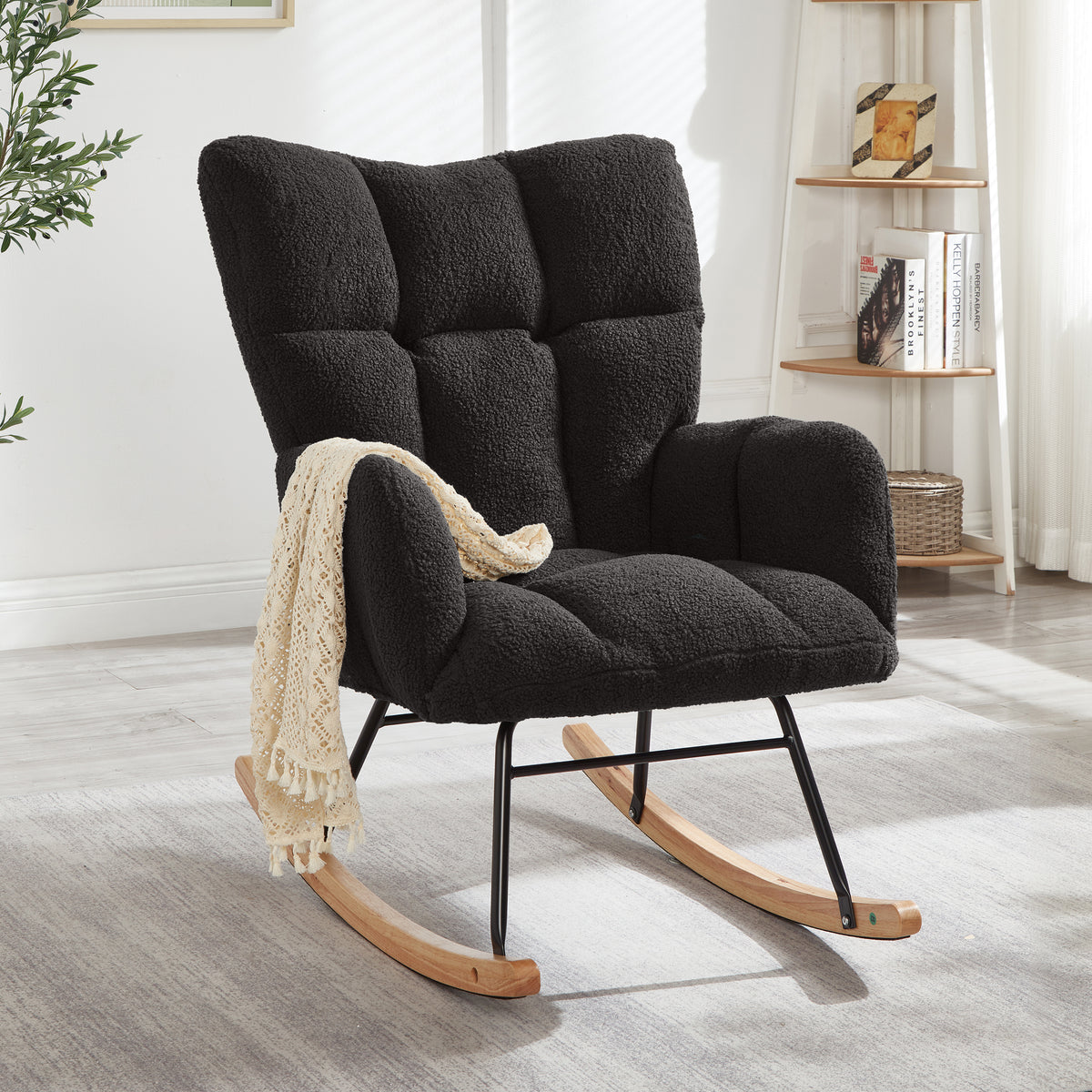 Dark Gray Sherpa Tufted Glider Chair