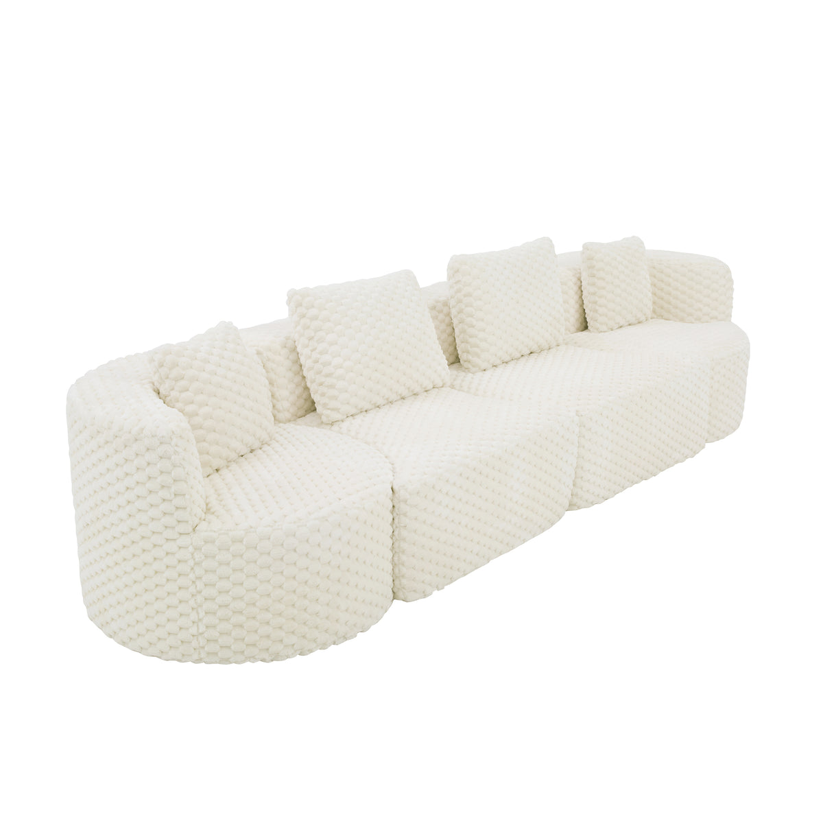 White Velvet Modular Sectional Couch, No Assembly, 137.8 in Wide