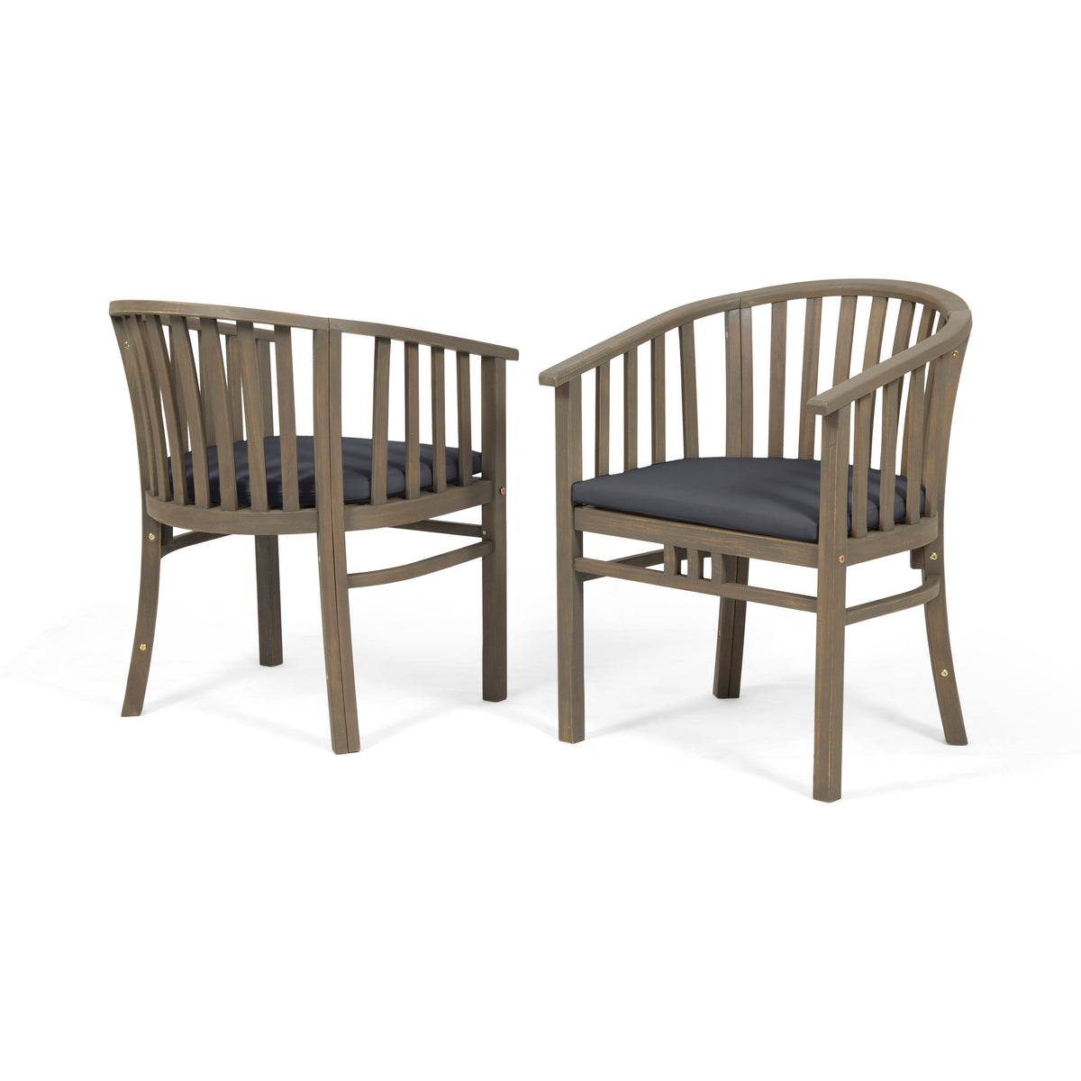 Gray Solid Wood Outdoor Dining Chair with Cushions, Set of 2, 31.5 in Tall