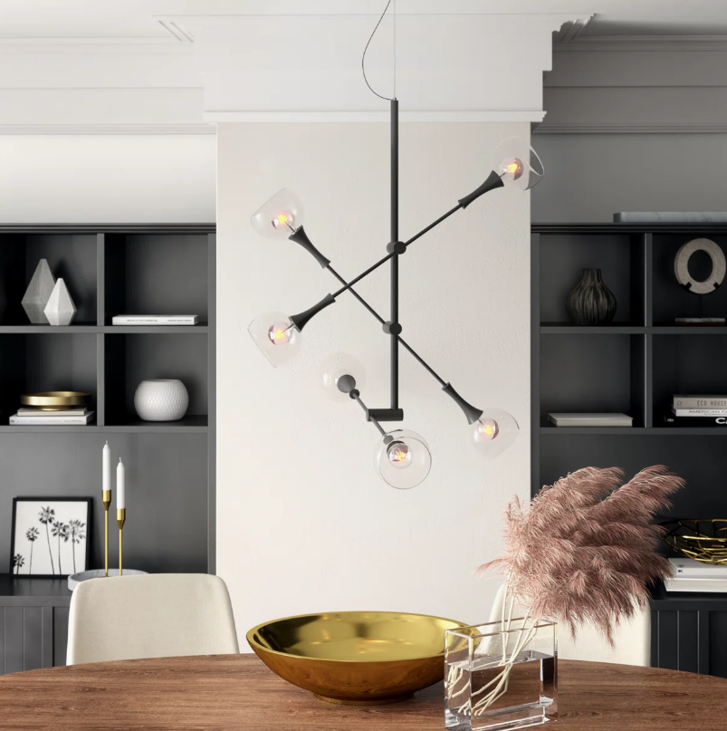 Chandelier, 6-Light Sputnik Globe Sphere, Black