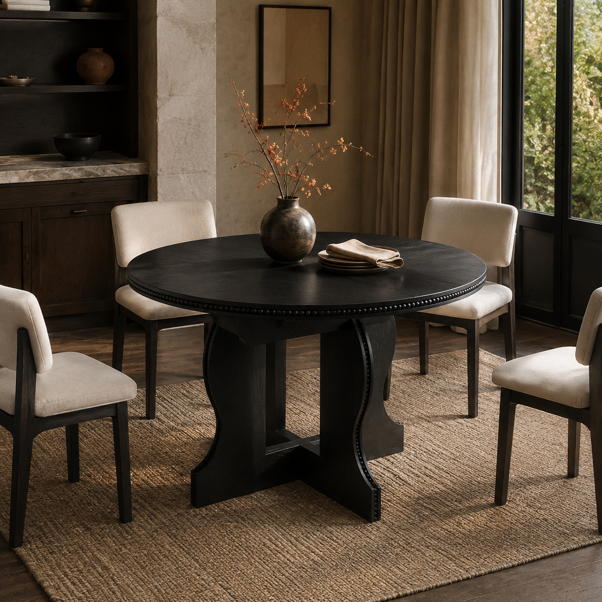 Oval Extendable Dining Table, Black Glossy - Pedestal Base