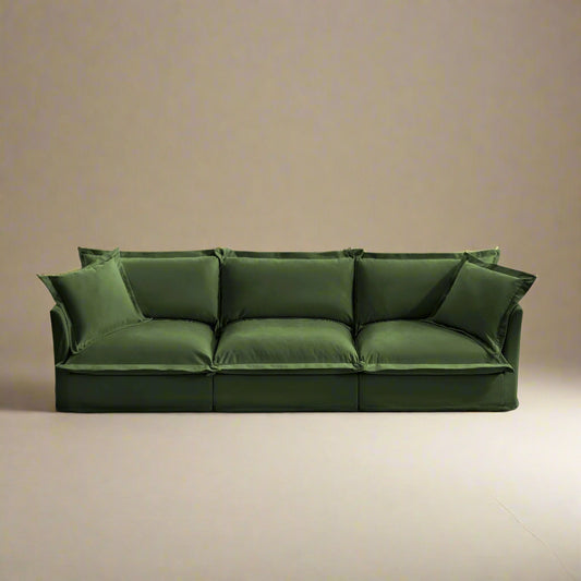 Fluffy Chenille 3-Seat Sofa – Olive, Washable