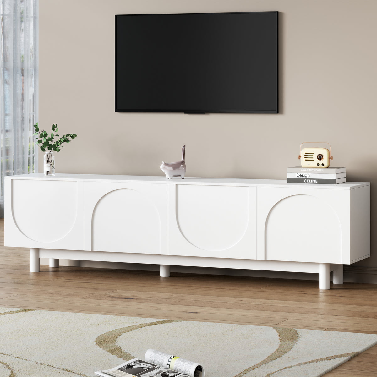 White TV Stand for TVs up to 78 in, 70.8 in Wide