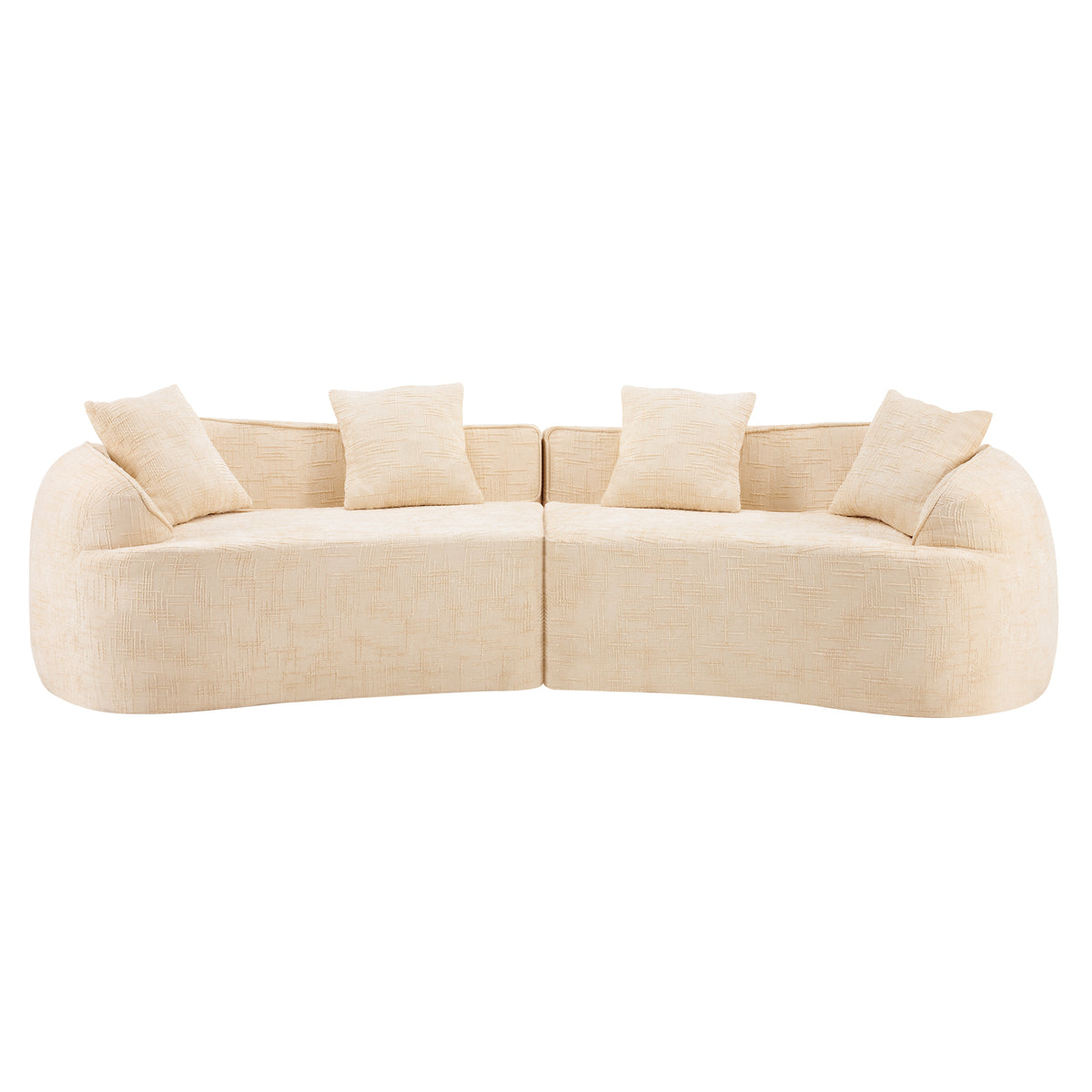 Beige Chenille 4-Seat Curved Sofa, No Assembly, 109.5 in Wide
