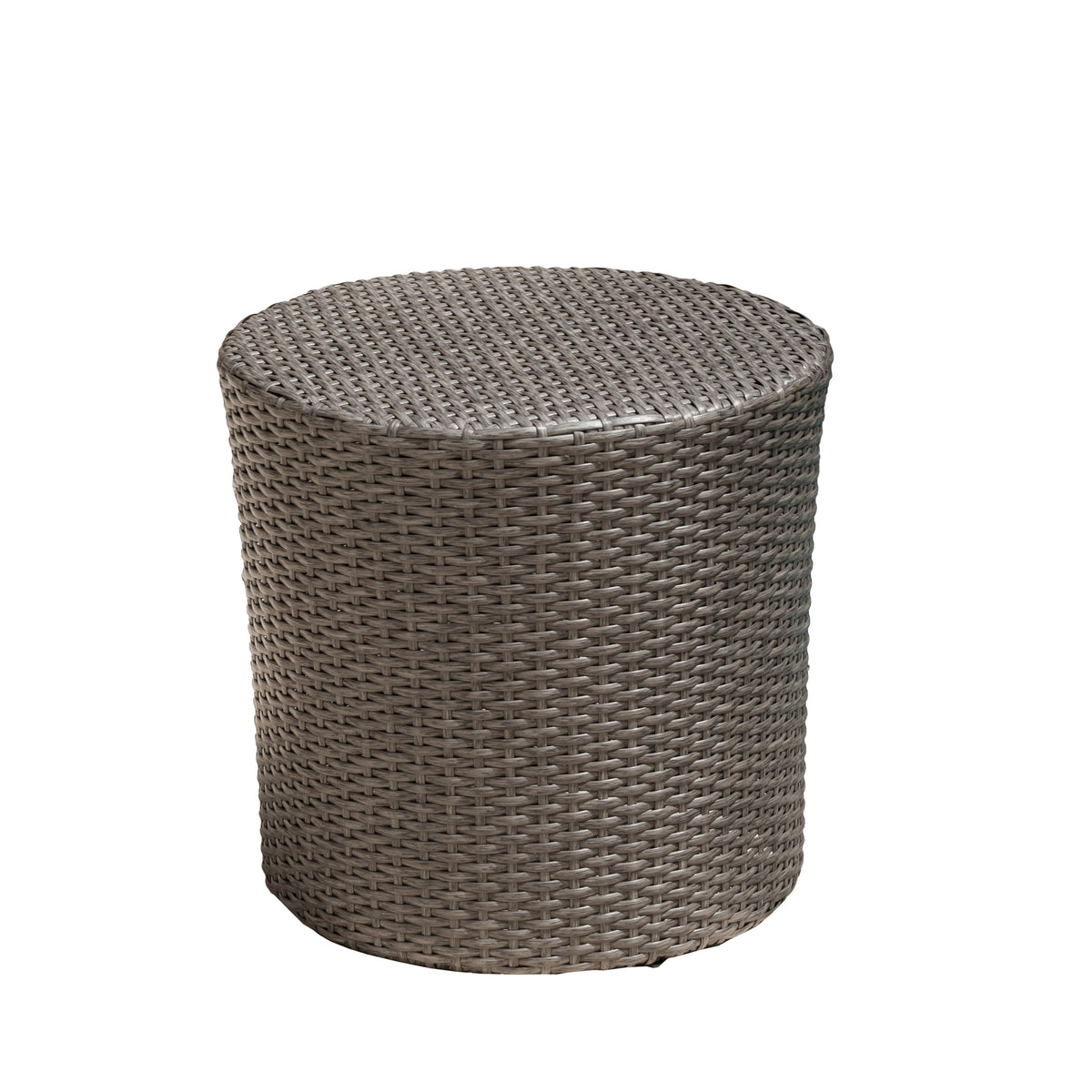 Gray Wicker Barrel Outdoor Side Table, 16.8 in Tall