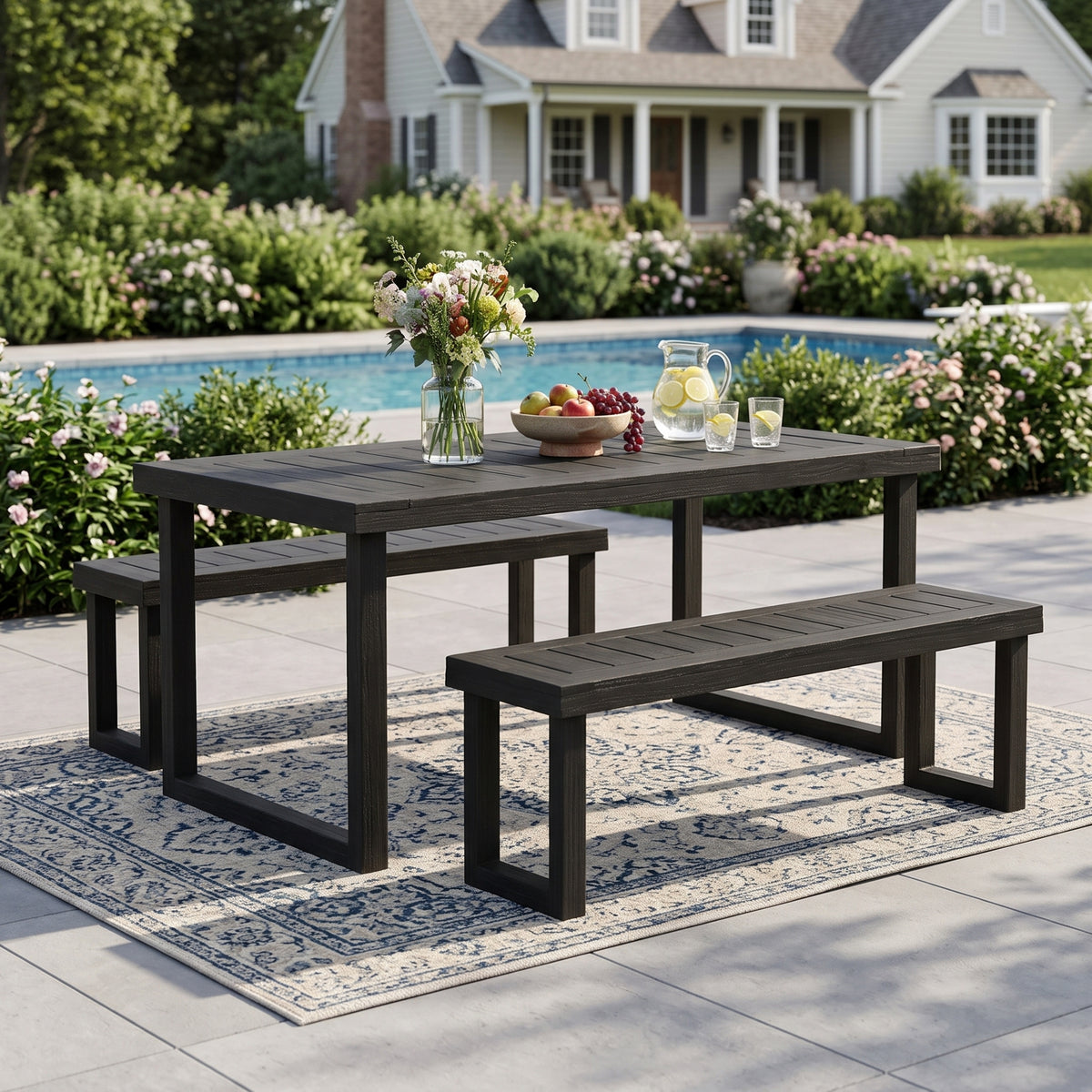 Dark Gray Solid Wood 3-Piece Patio Dining Set