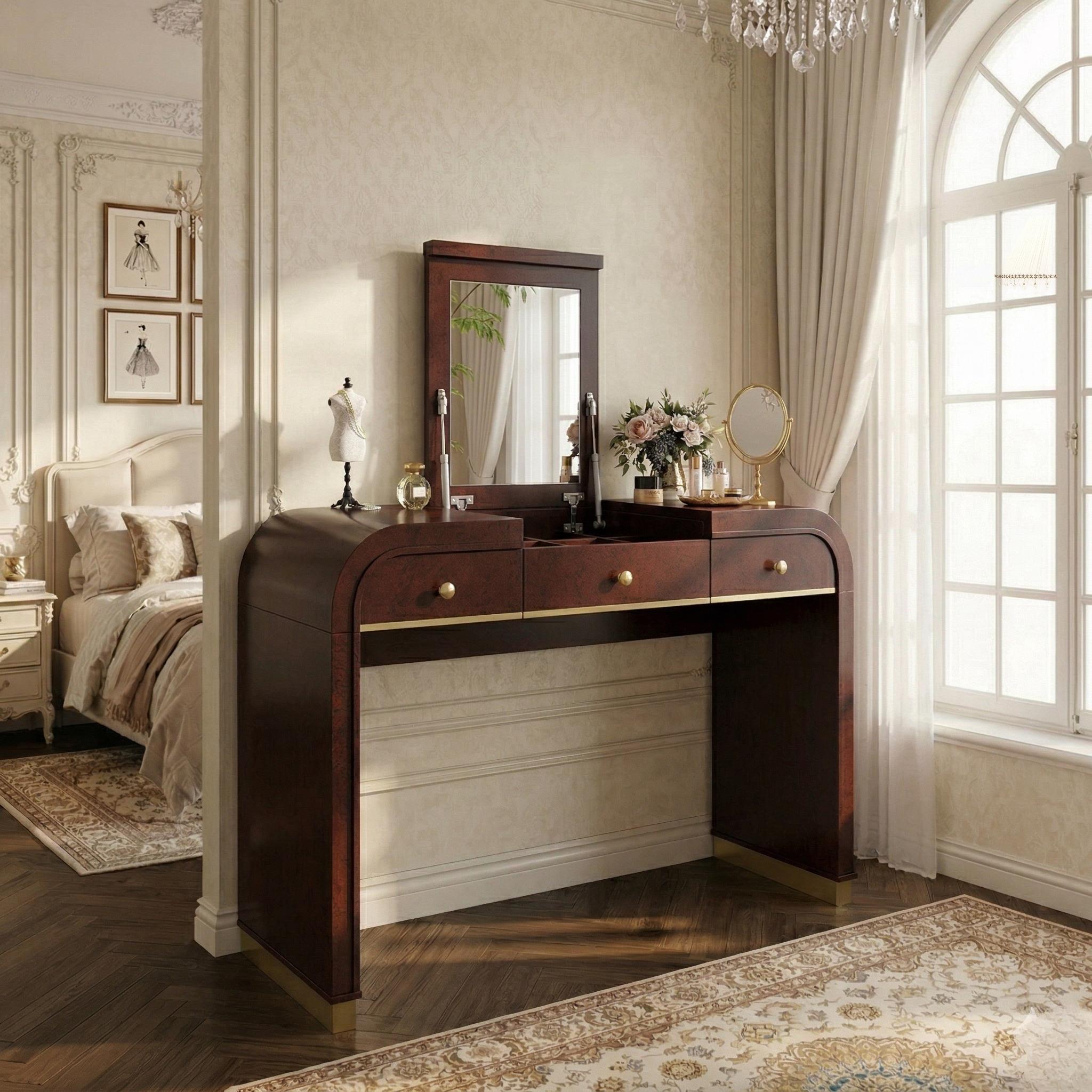 Espresso Vanity Table with Flip-Top Mirror and 2 Drawers