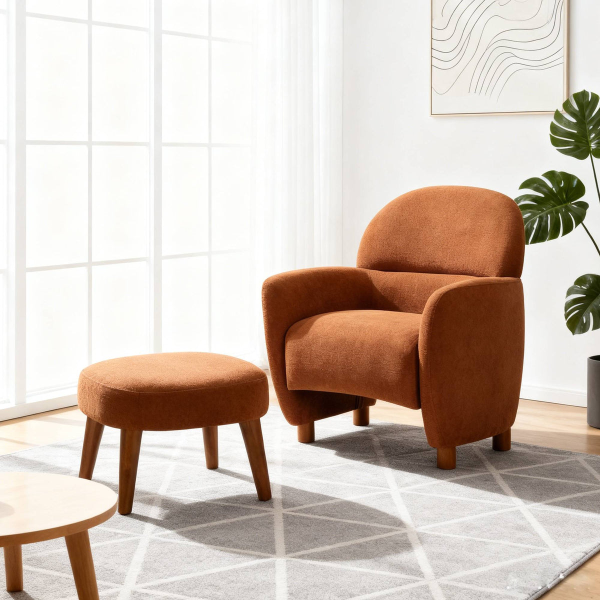 Orange Accent Chair with Ottoman