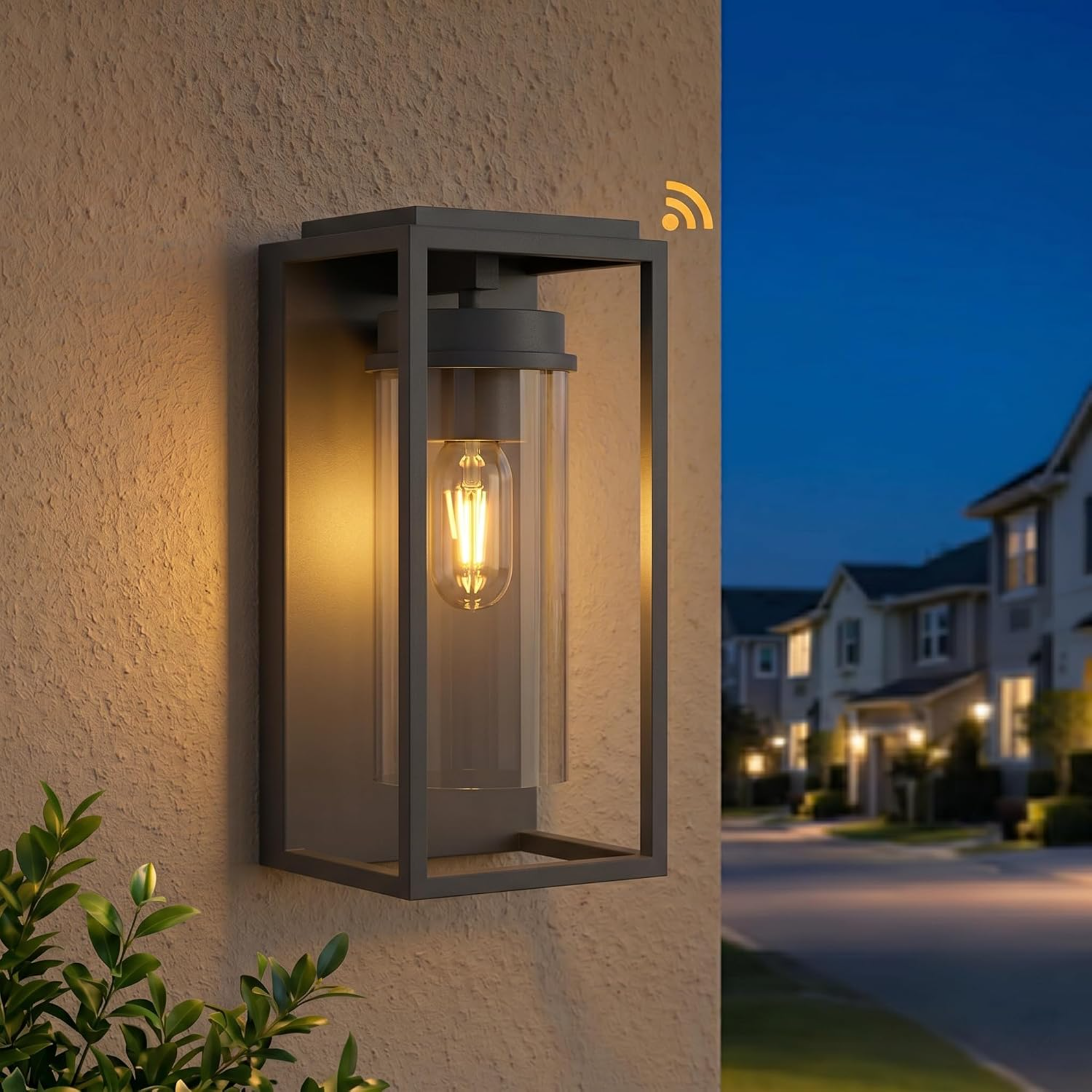Outdoor Wall Sconce, 1-Light Dusk-to-Dawn, Black
