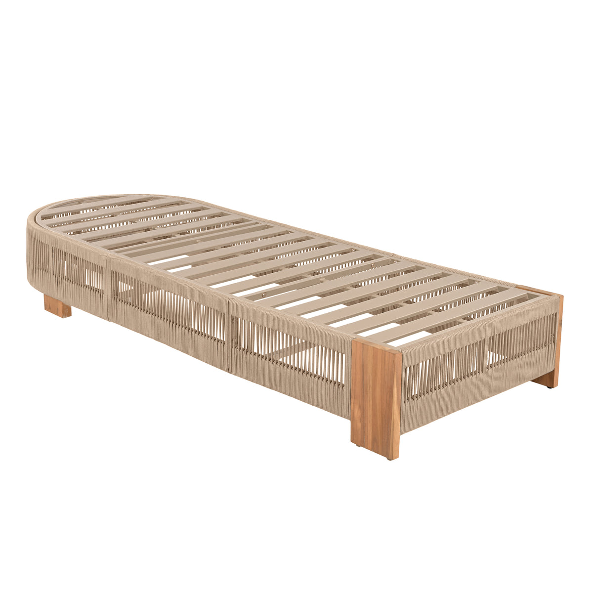 Teak Finish Solid Wood Adjustable Outdoor Chaise Lounge, Rope Weave