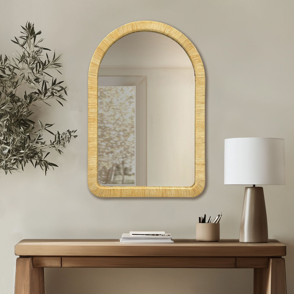 Natural Rattan Arched Wall Mirror