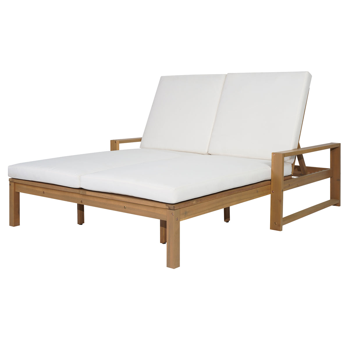 Teak Finish Solid Wood Outdoor Double Lounge Chair