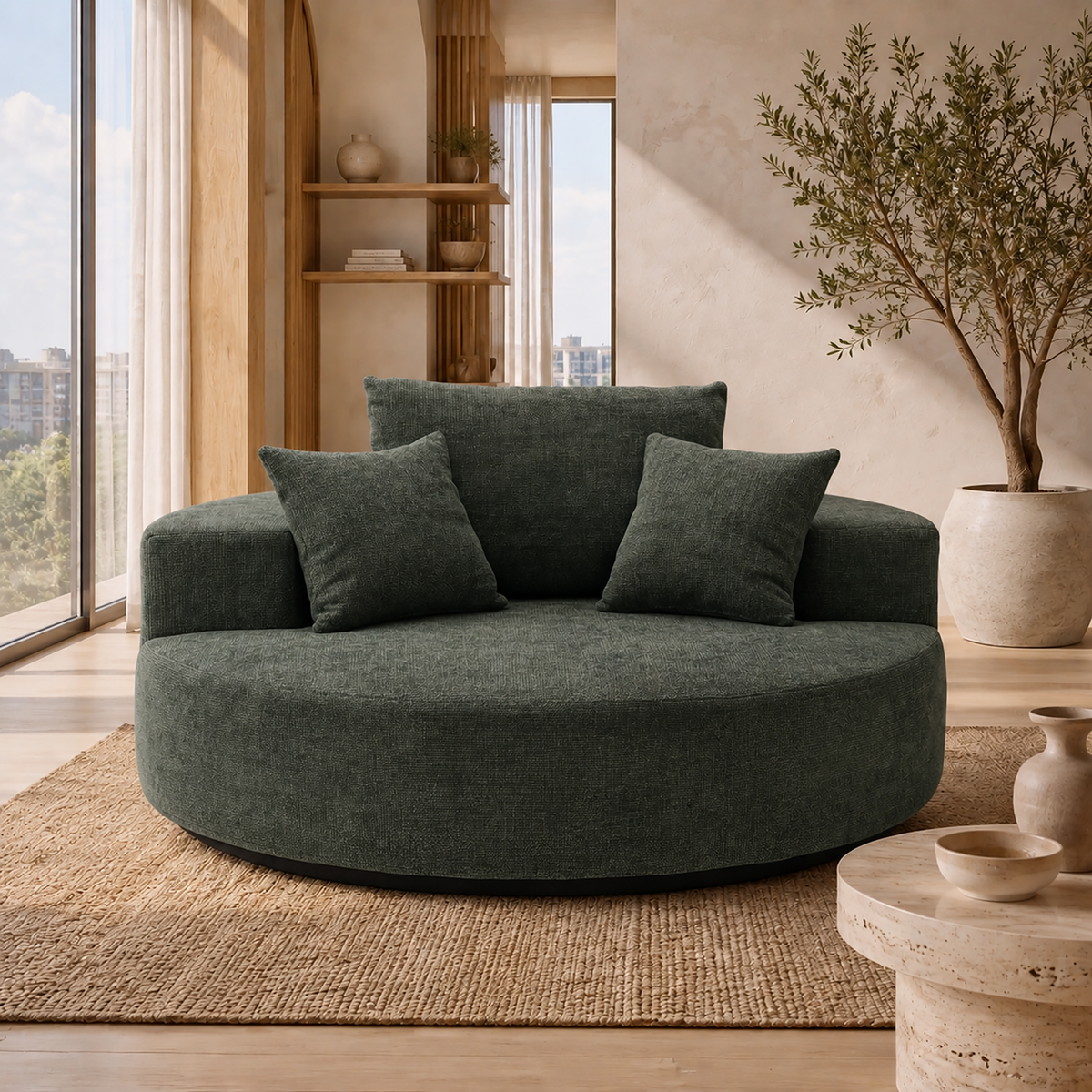 Green Chenille Accent Chair, 55 in Wide
