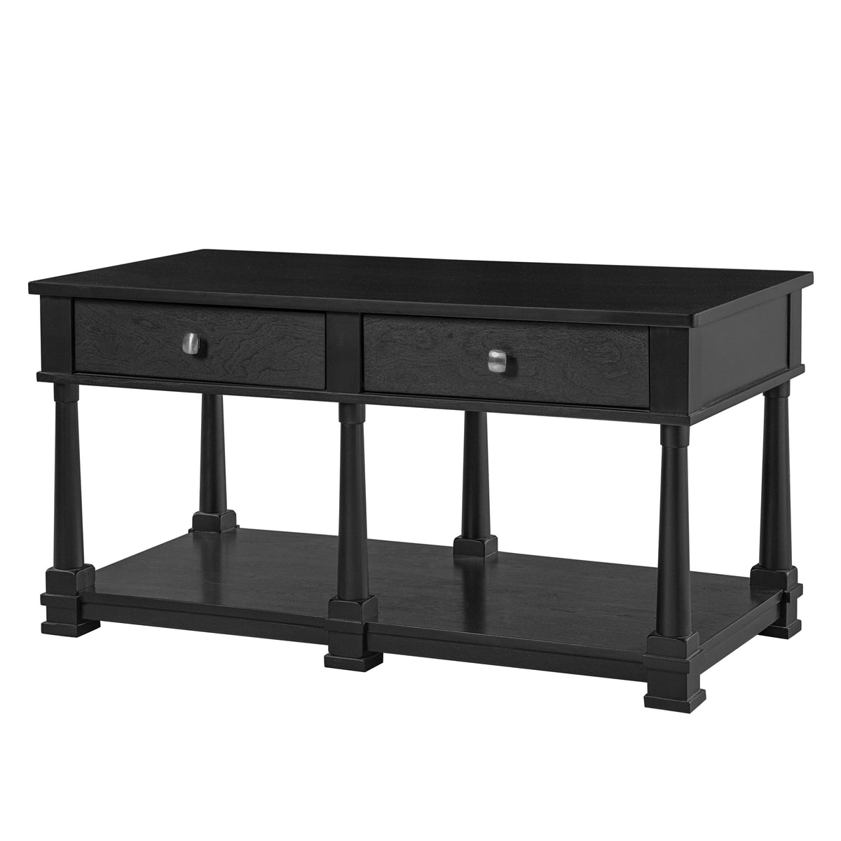 Black Rectangular Coffee Table with Storage, 45.3 in, 20.2 in Tall
