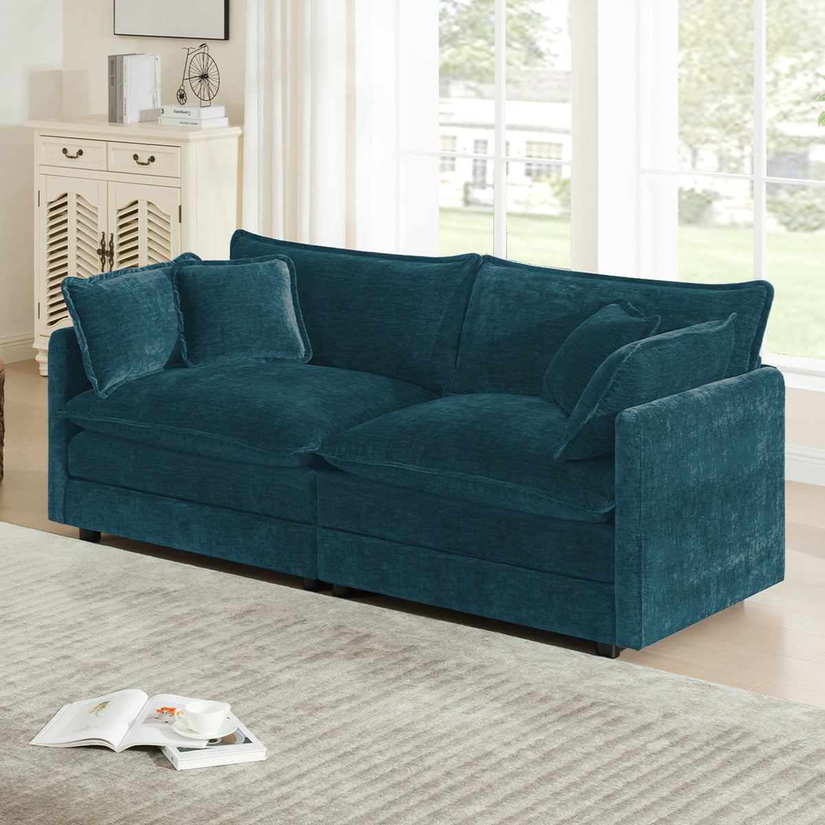 Blue Chenille Loveseat