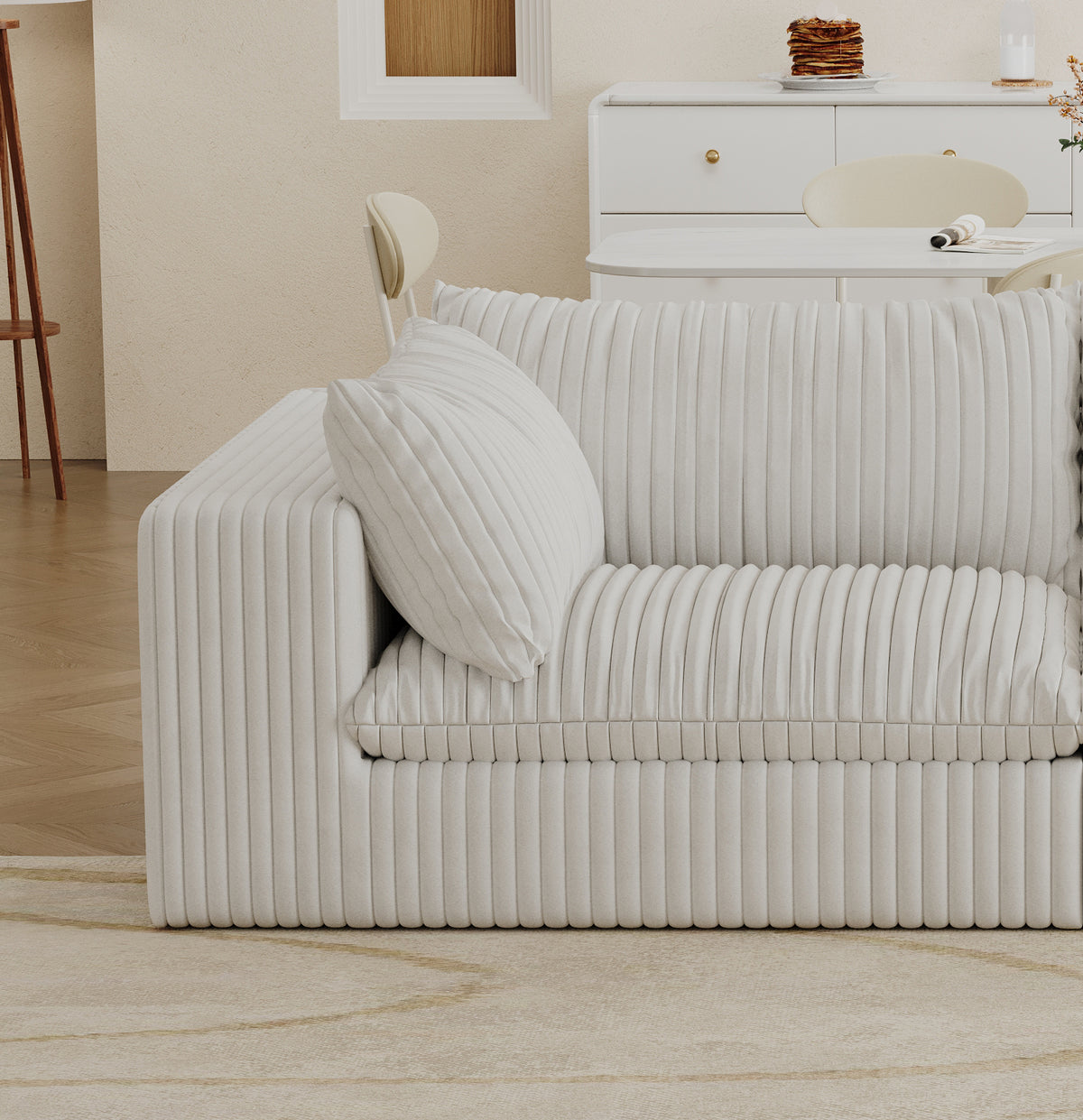 White Corduroy Modular Couch Seat, No Assembly