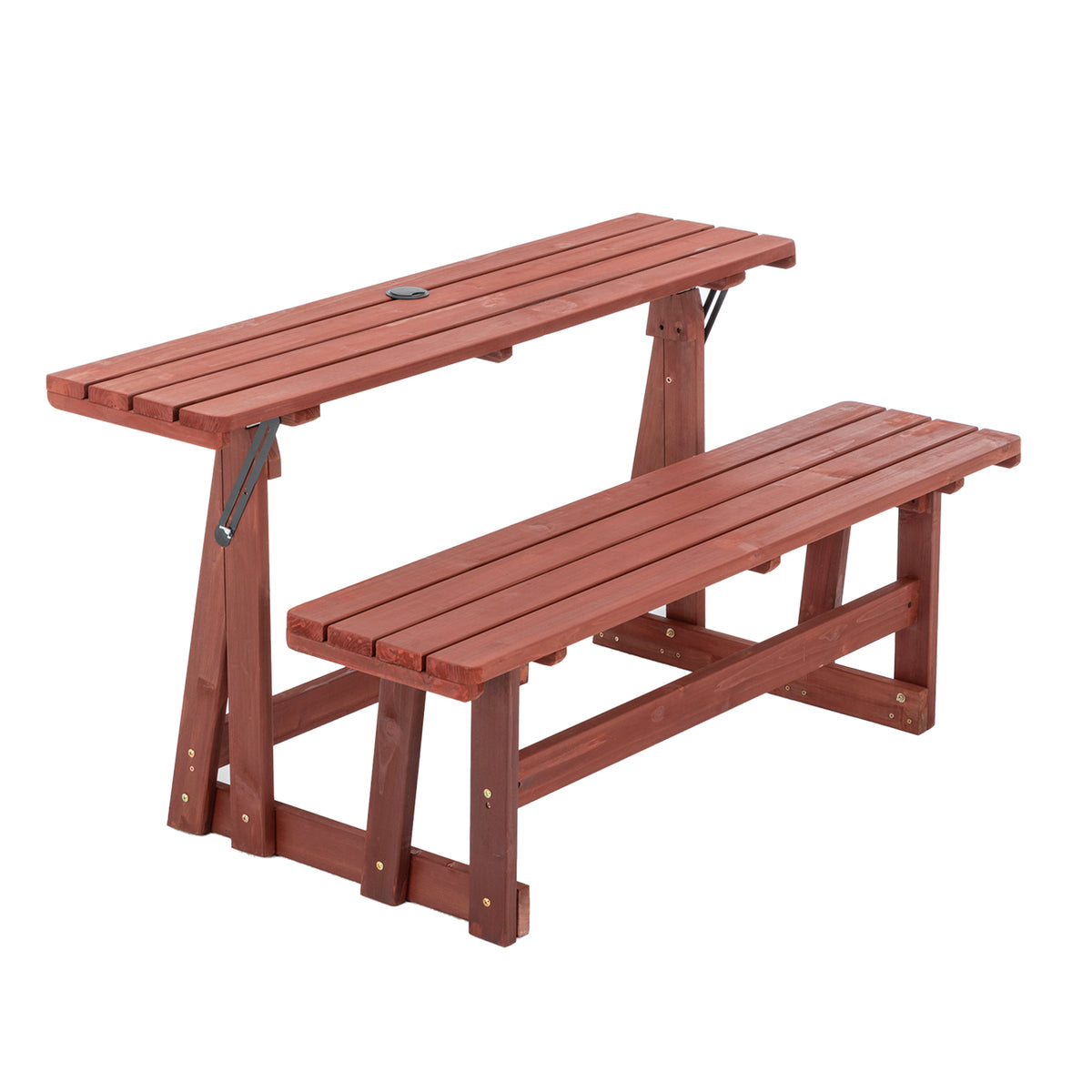 Brown Solid Wood Folding Outdoor Bench, 55.5 in Wide
