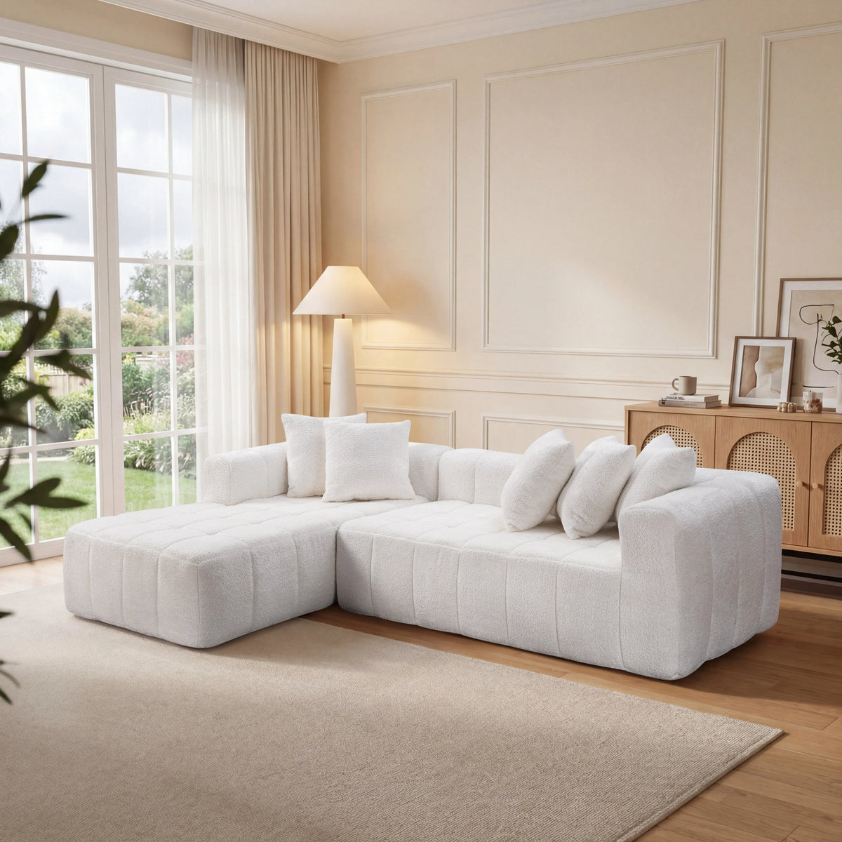 White L-Shaped Modular Sectional Couch, 107.9 in Wide, Left-Facing