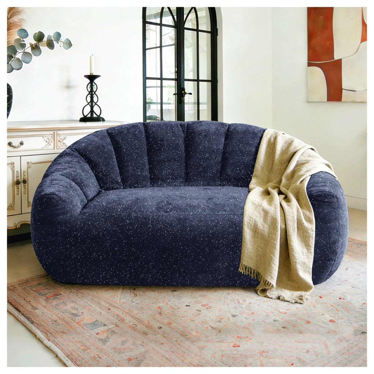 Blue Faux Fur Couch, 55 in Wide