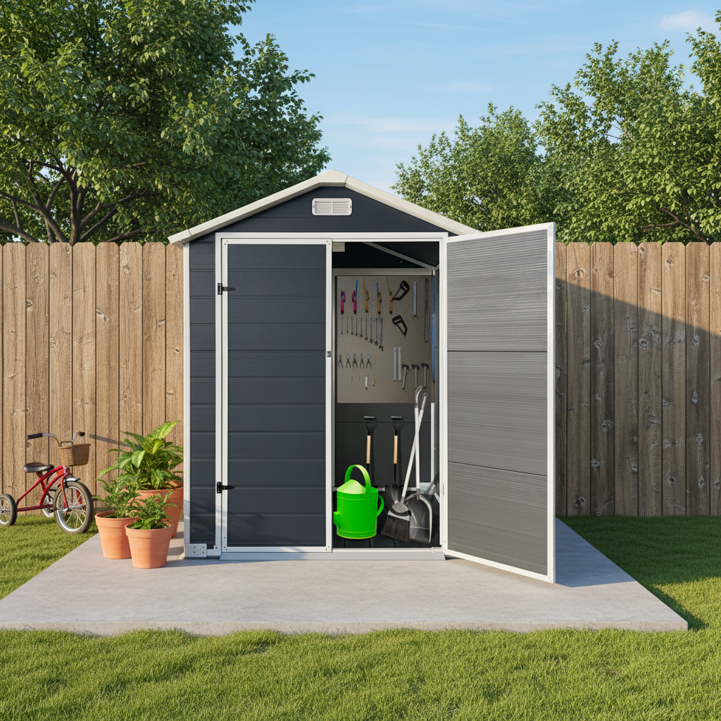 4x6 ft Gray Resin Storage Shed with Floor