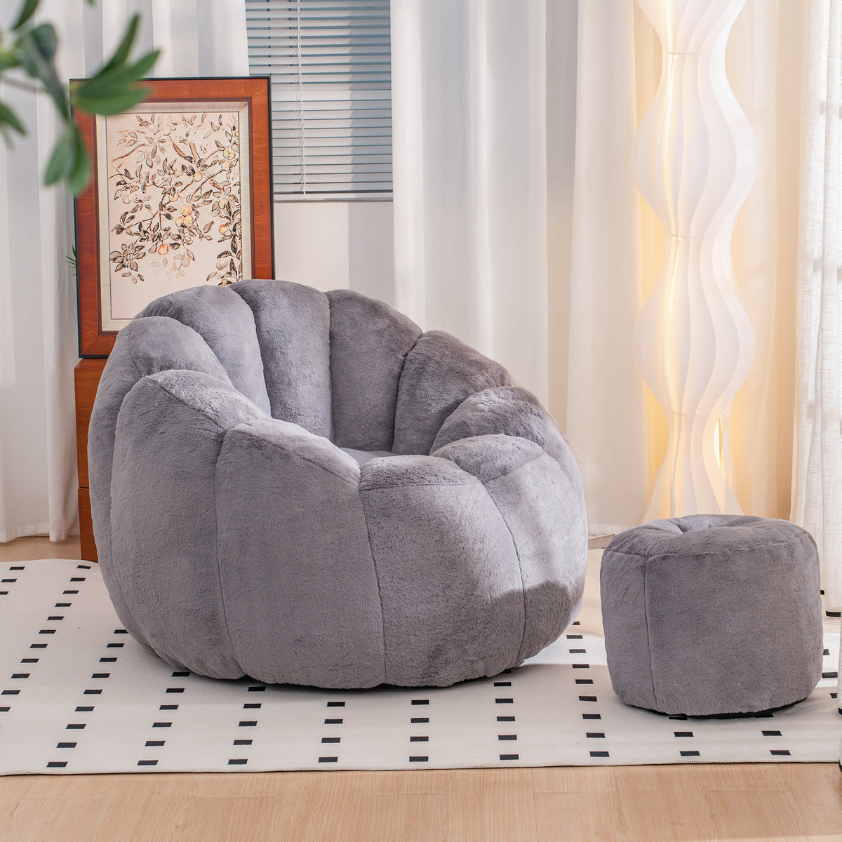 Gray Faux Fur Bean Bag Chair, 41.4 in Wide