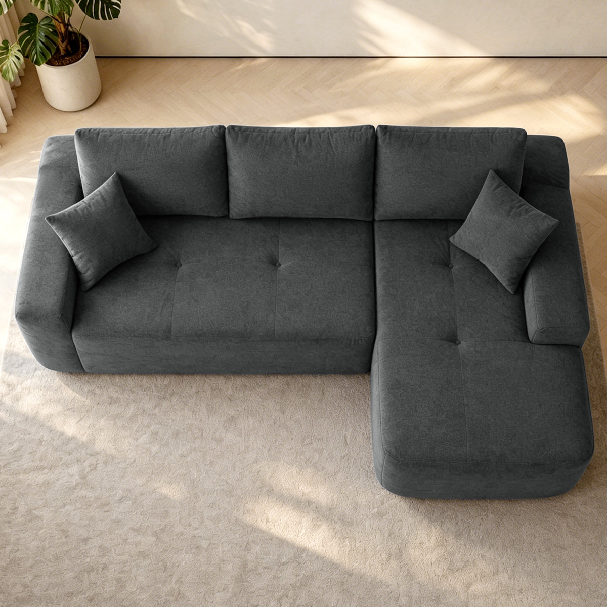 Dark Gray Linen L-Shaped Modular Sectional, 85 in Wide, Right-Facing