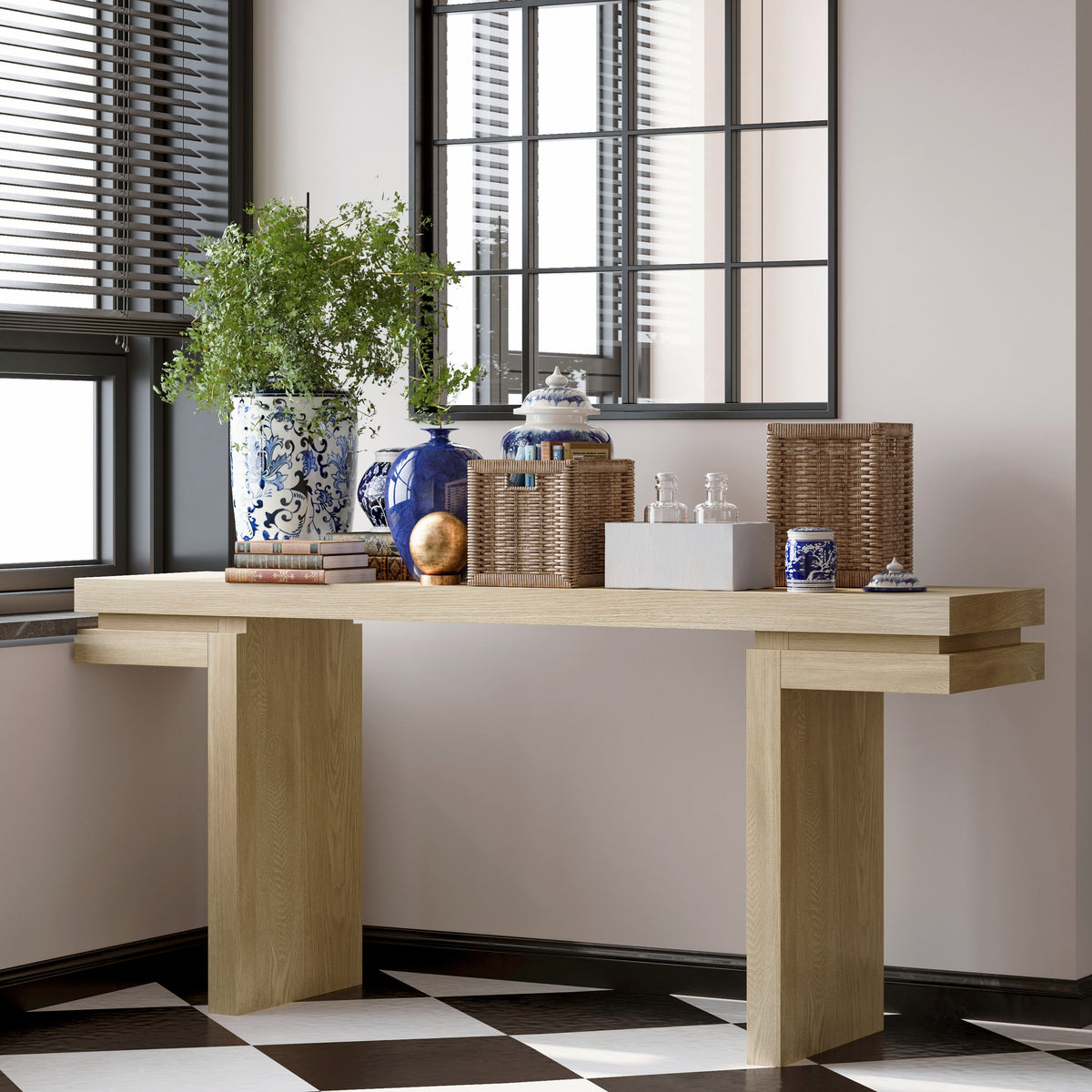 Oak Entryway Console Table, 66 in Wide