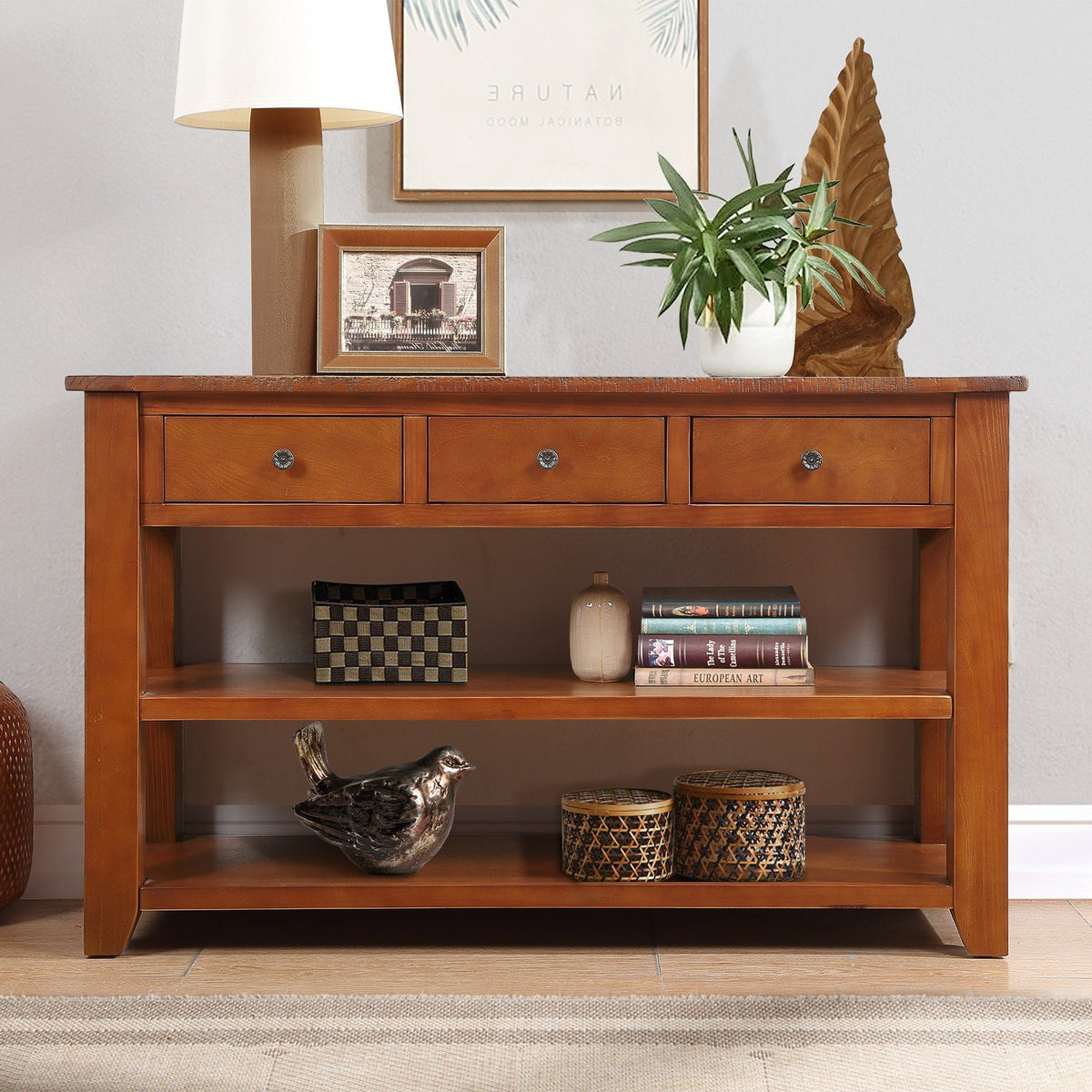 Brown Entryway Console Table with Storage, 48.8 in Wide