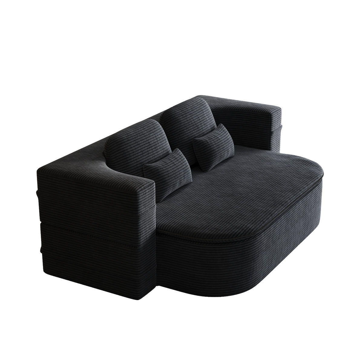 Black Corduroy 2-Seat Sleeper Sofa, 75 in Wide