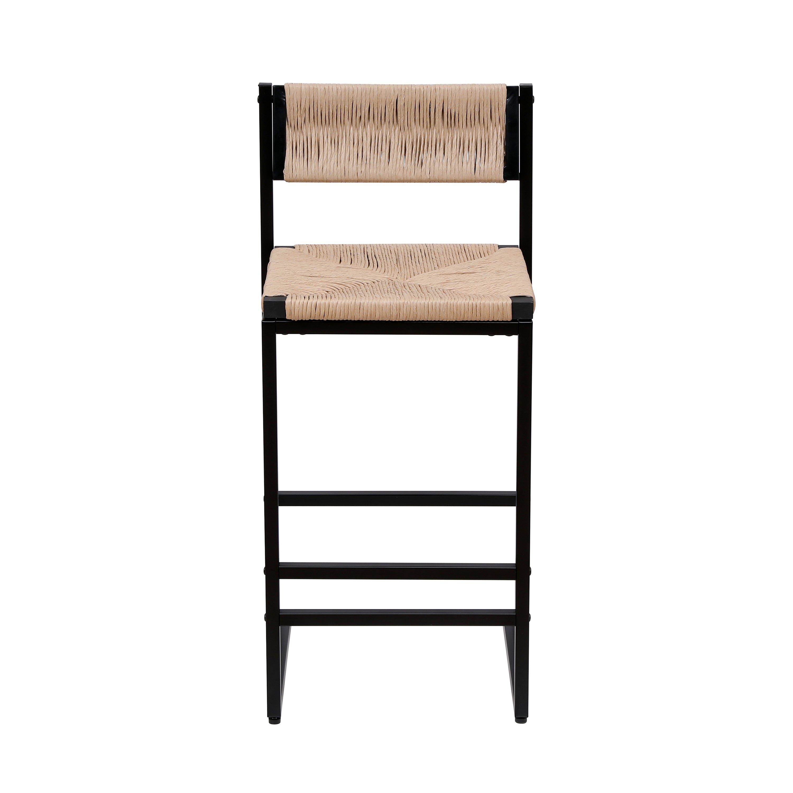 Woven Paper Rope Bar Stools Set of 2 with Back, Honey