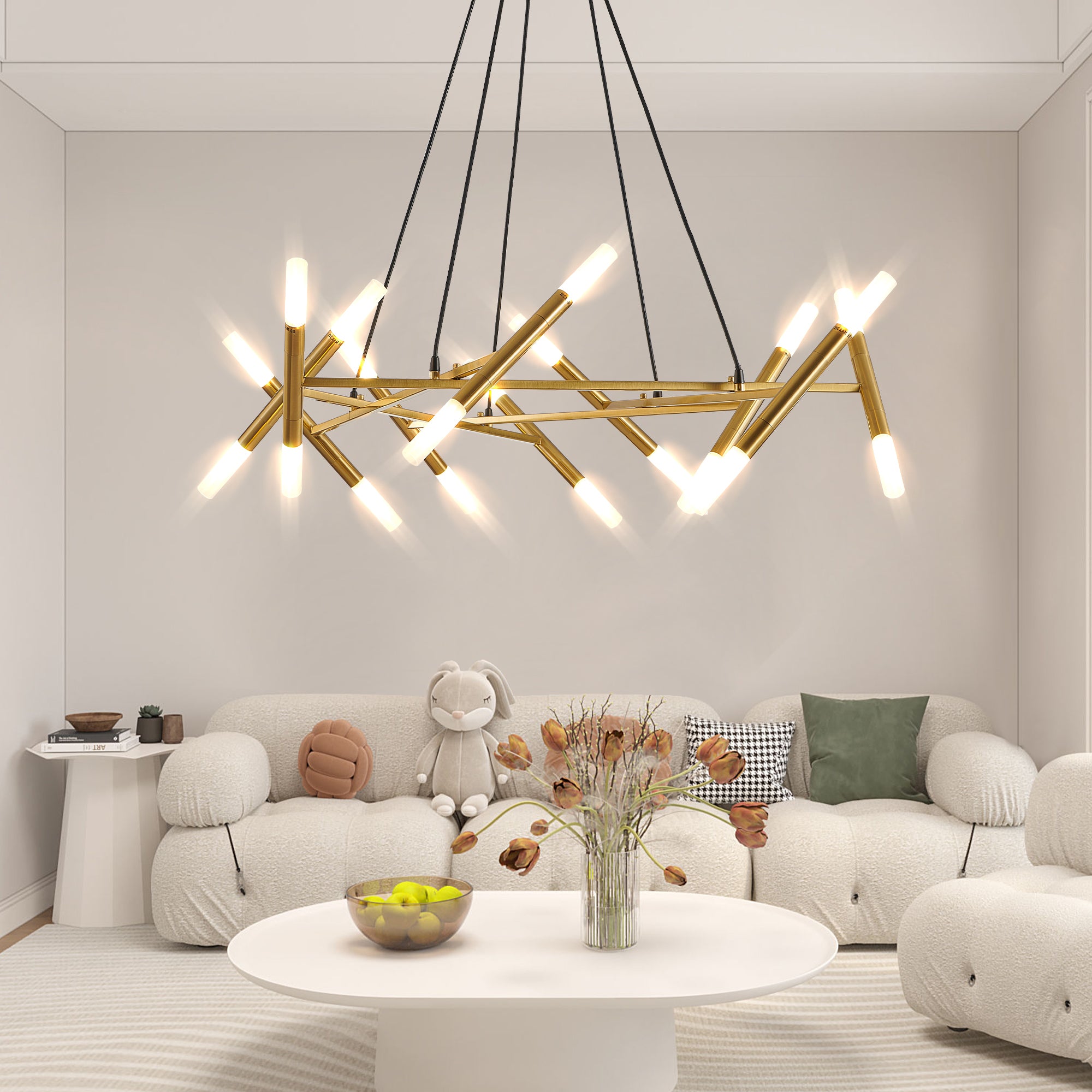 20-Light Branch Chandelier, Dimmable, Gold Finish