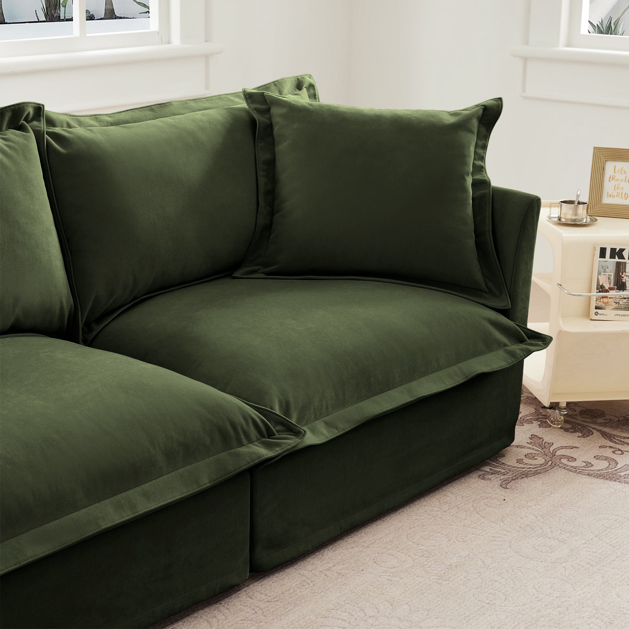 Fluffy 4-Seat Modular Sofa in Chenille Olive #Fabric_Chenille Olive
